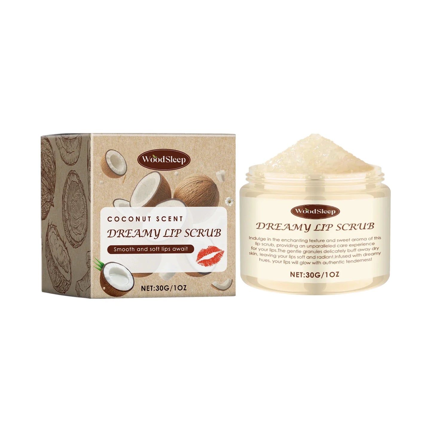 WOODSLEEP Coconut Vanilla Lip Scrub – Exfoliate & Moisturize