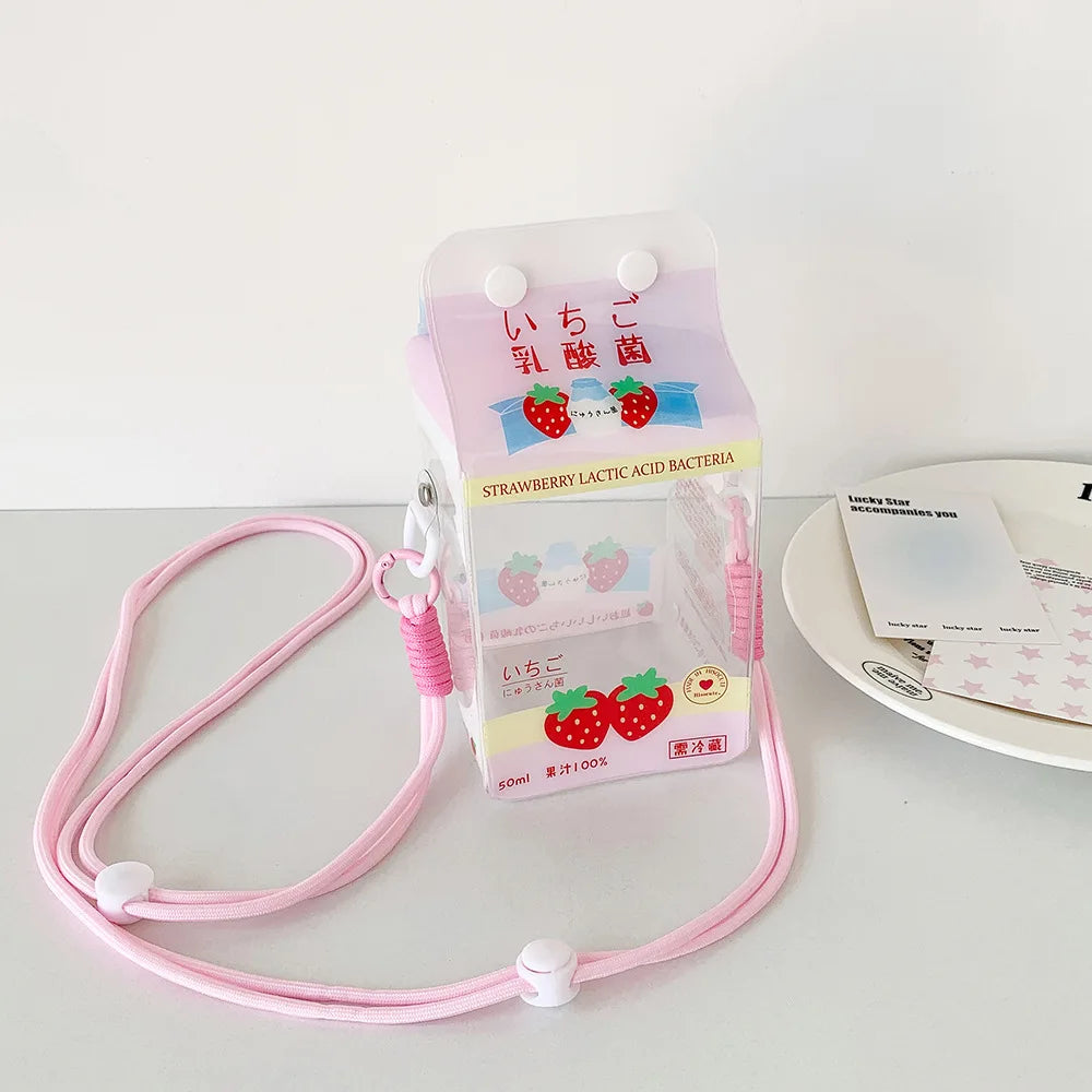 Transparent Strawberry Four-leaf Clover Cartoon Single-shoulder Bag Creative Cartoon Travel Sling Bag Badge Display Carrier Bags Peaceful Pleasures Health and Wellness Strawberry