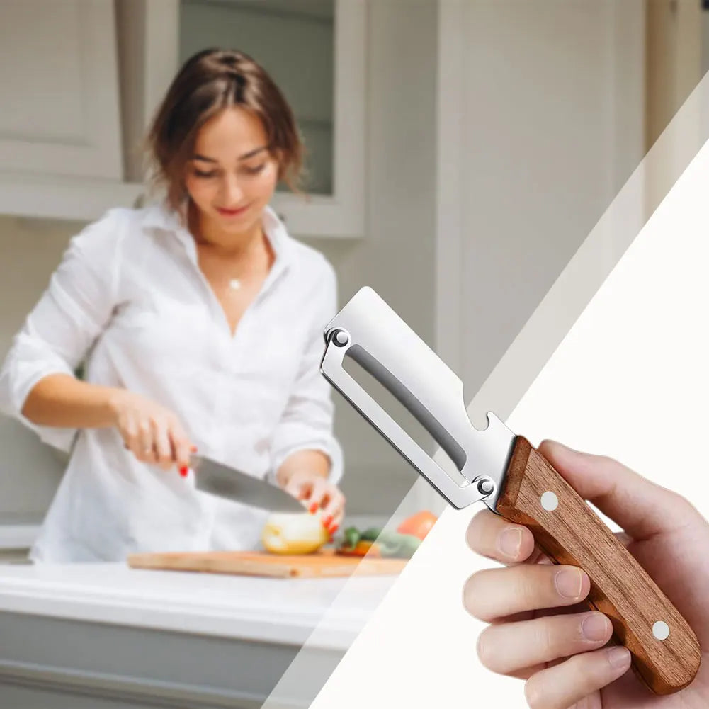 Stainless Steel Fruit & Vegetable Peeler | Wooden Handle Vegetable Peeler Peaceful Pleasures Health and Wellness