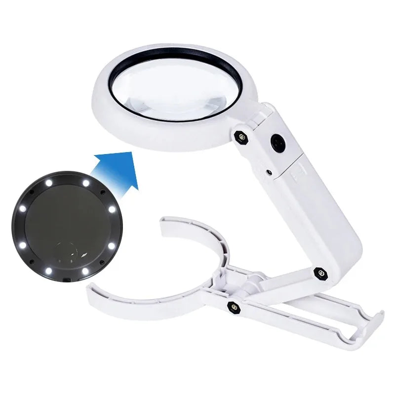 2-in-1 Foldable Portable Handheld Magnifying Glass with LED Lights for Newspaper Reading and Repair Tool Peaceful Pleasures Health and Wellness