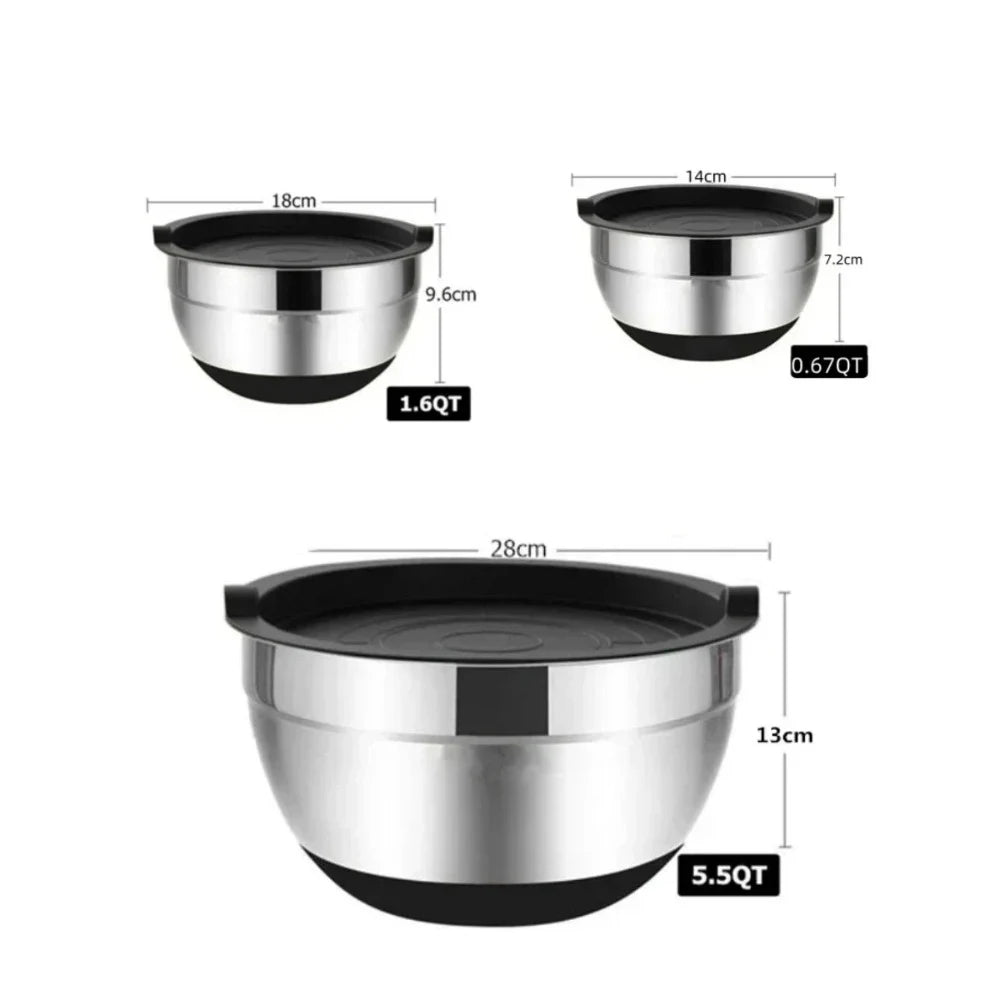 Stainless Steel Mixing Bowl with Lid – Non-Slip Silicone Bottom Salad & Egg Beating Bowl for Kitchen