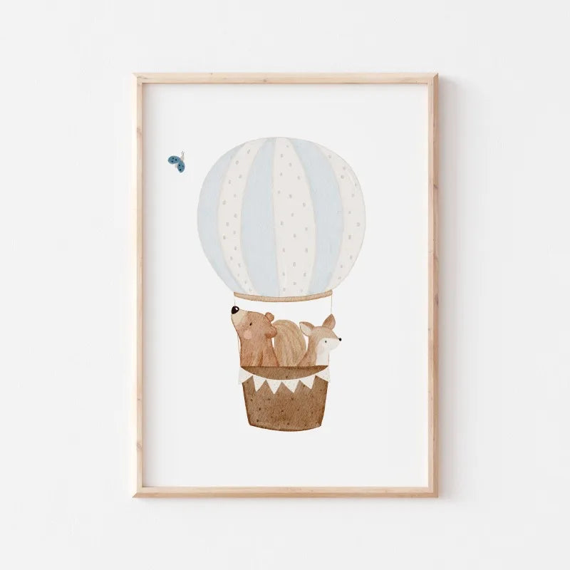 Cute Bear Cartoon Canvas Wall Art for Kids Nursery Room Decor