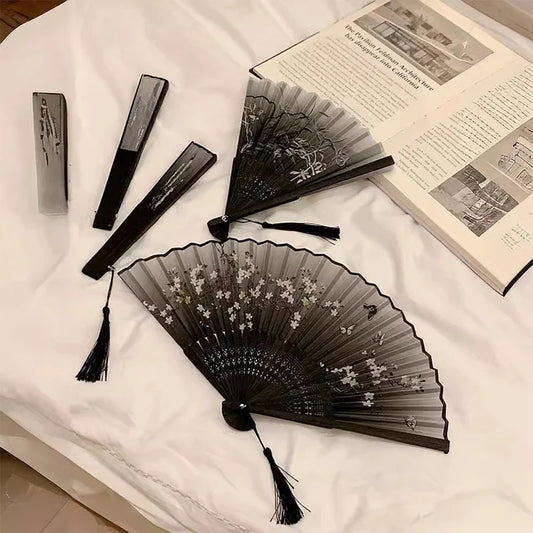 Chinese Silk Folding Fan – Retro Floral Hanfu Gift | 38cm Silk Folding Fan Oasis Select