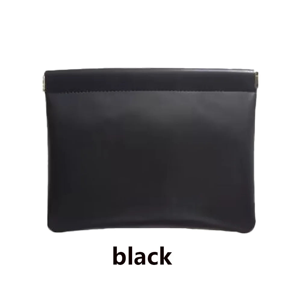 Fashion PU Leather Storage Bag Automatic Closure Waterproof Purse Portable Earphone Charging Line Cosmetic Lipstick Jewelry Bag Peaceful Pleasures Health and Wellness Black G959B 10cm*15cm