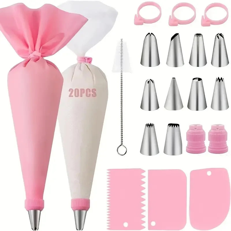 Cake Decorating Set – Silicone Piping Bags & Steel Nozzles