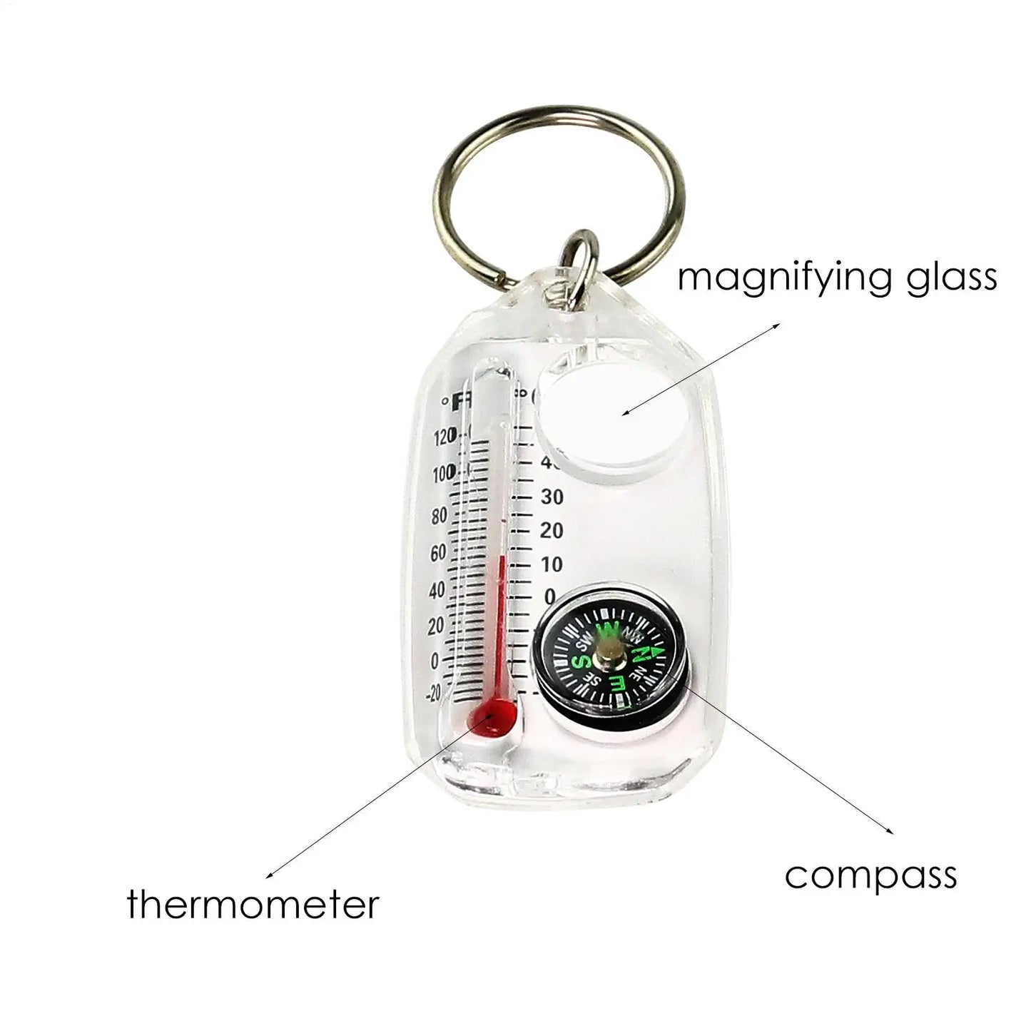 Mini Compass Thermometer Carabiner Keychain – Hiking Tool