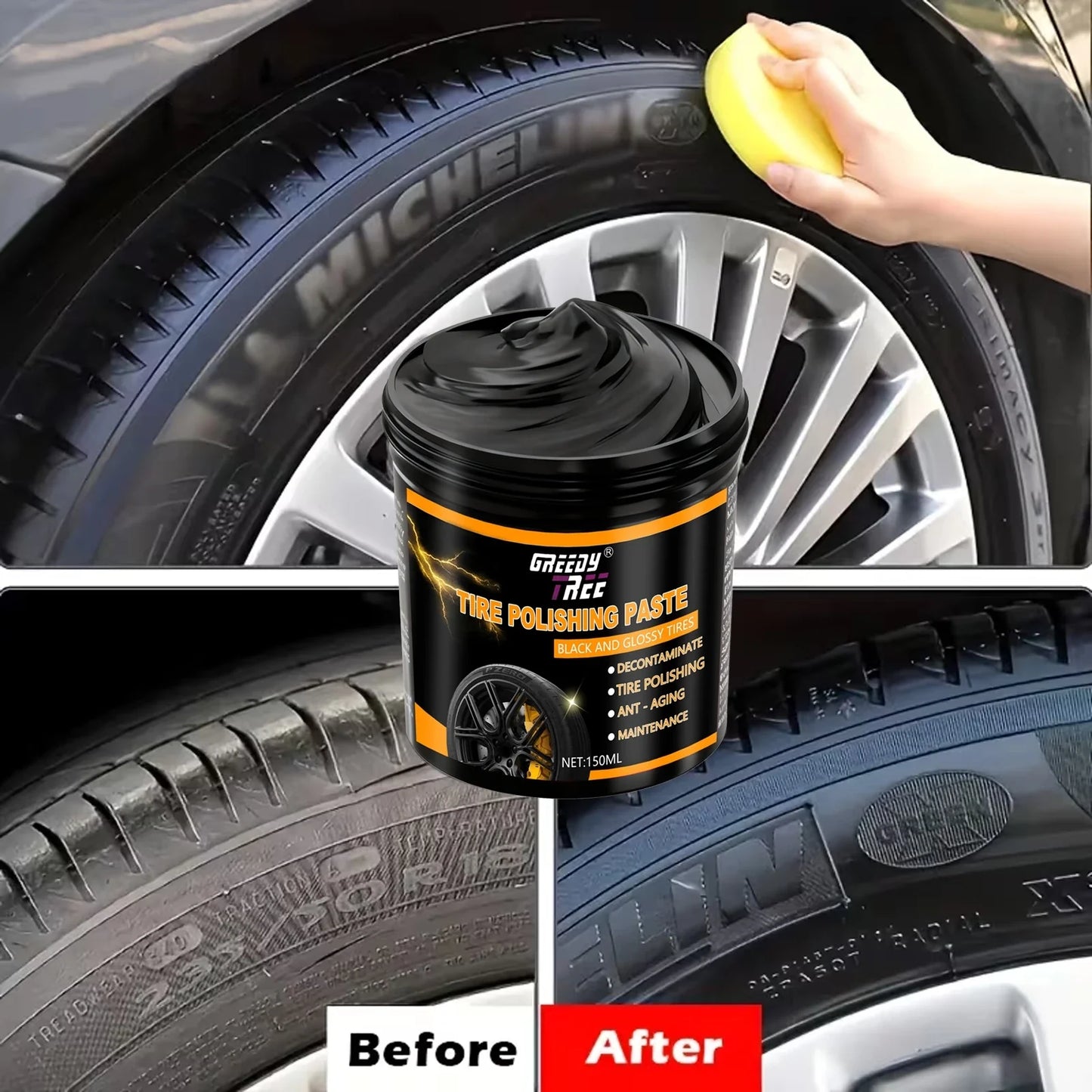 Tire & Plastic Restorer Cream – Deep Black Shine & UV Guard