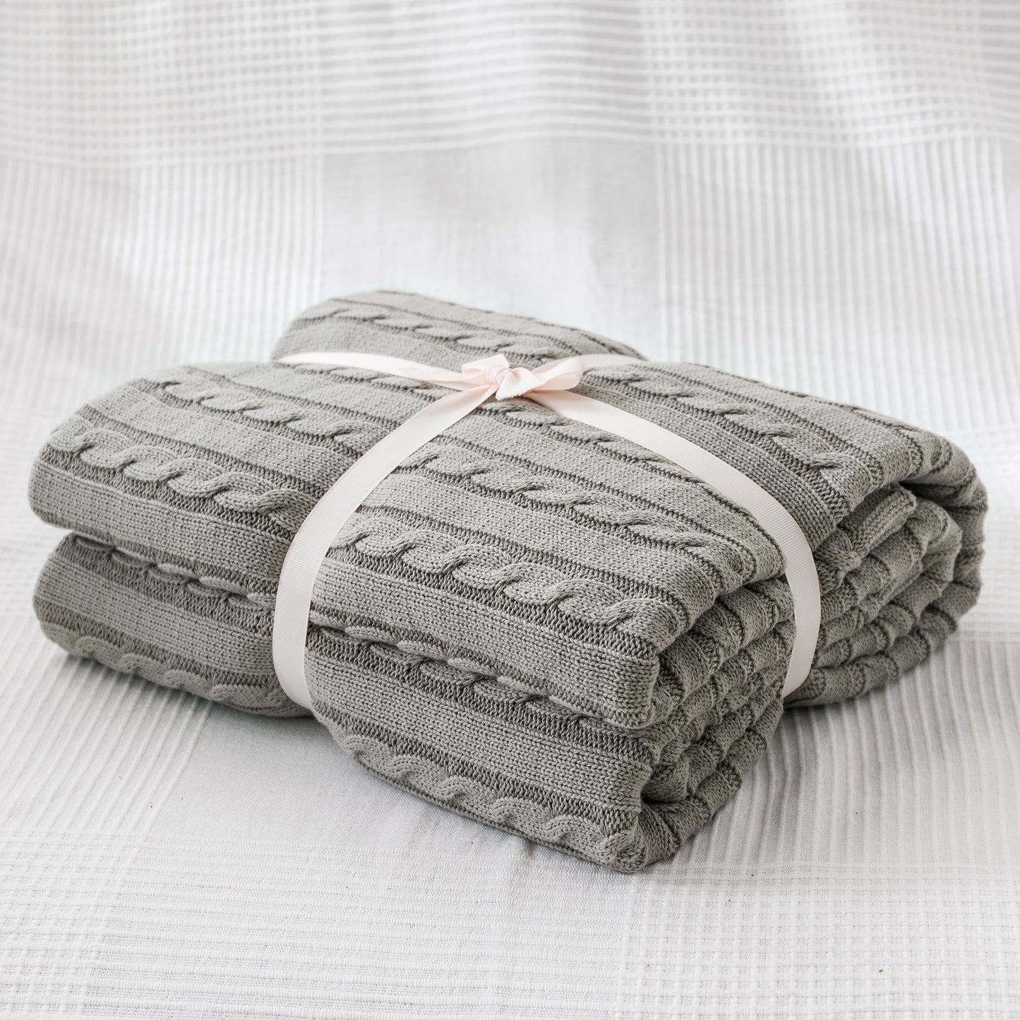 Battilo 100% Cotton Cable Knit Throw Blanket | Sofa & Bed