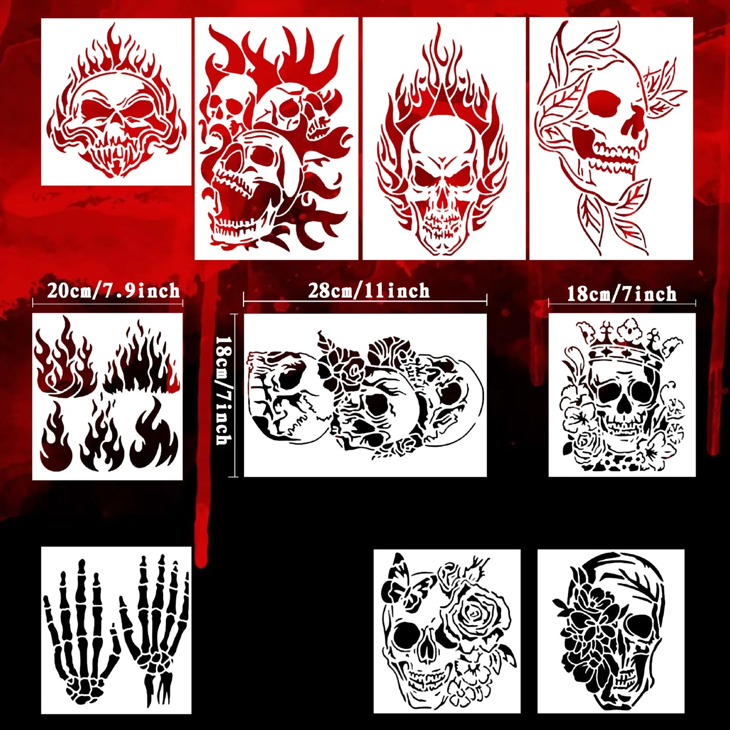 Bview Art 13-Piece Skull Painting Stencil PET Hollow Tracing Template