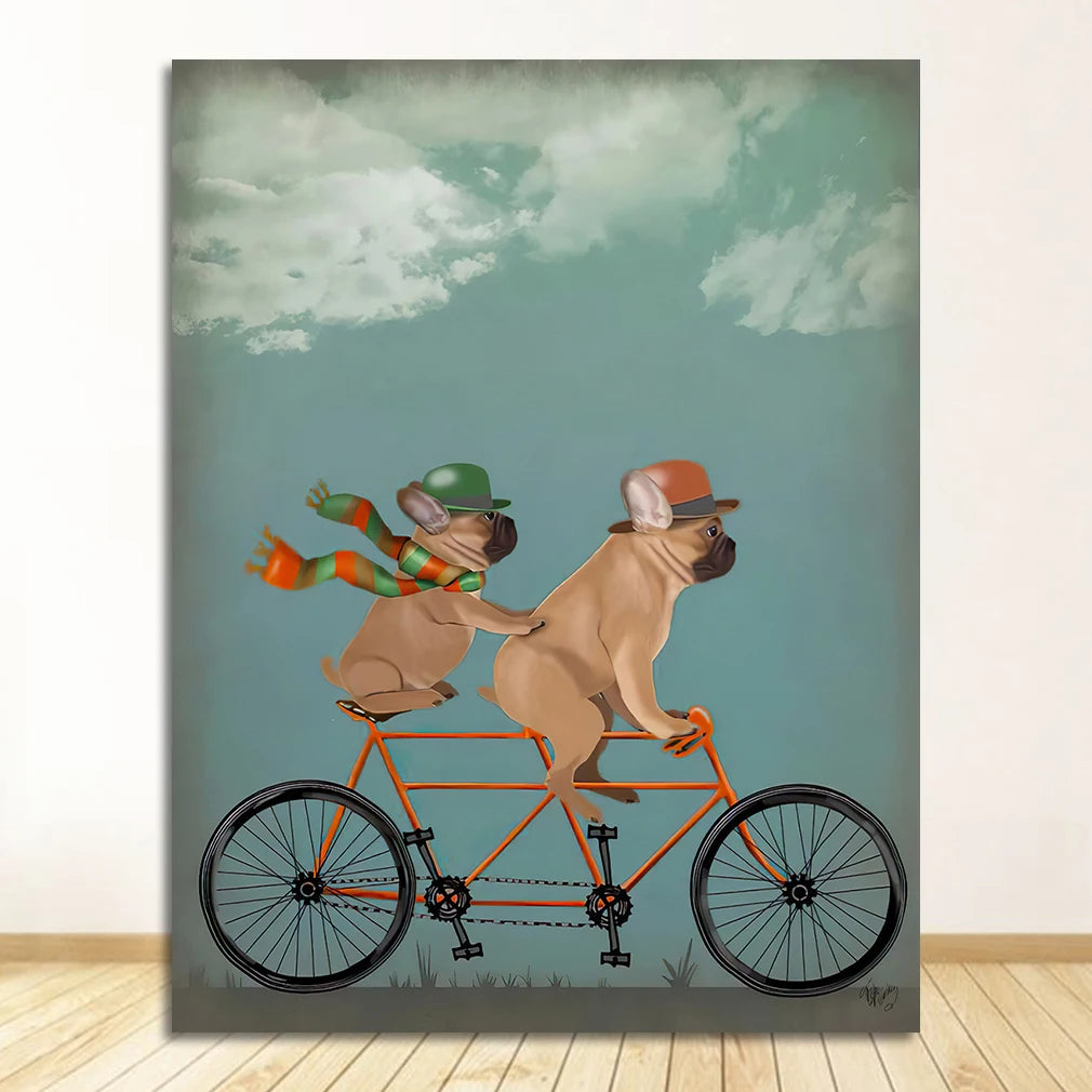 English Bulldog Ice Cream Retro Canvas Wall Art | Unframed