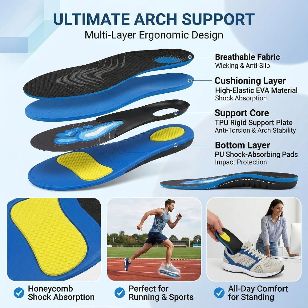 1pair EVA Arch Support Insoles For Pain Relief Orthotics Flat Feet, Sports Shock Absorption Shoe Sole for Running Lifestyle Peaceful Pleasures Health and Wellness