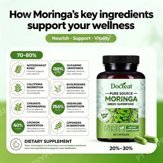 Docteat Moringa Intestinal Support Capsules | Dietary Fiber Moringa Fiber Supplement Peaceful Pleasures Health and Wellness