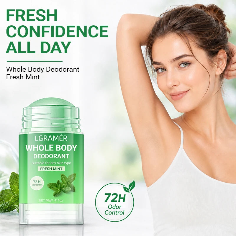 Natural Mint Whole Body Deodorant Stick,72H Odor Control,Skin-friendly,Gentle Long Lasting Underarm & Body Freshness Stick 40g Peaceful Pleasures Health and Wellness
