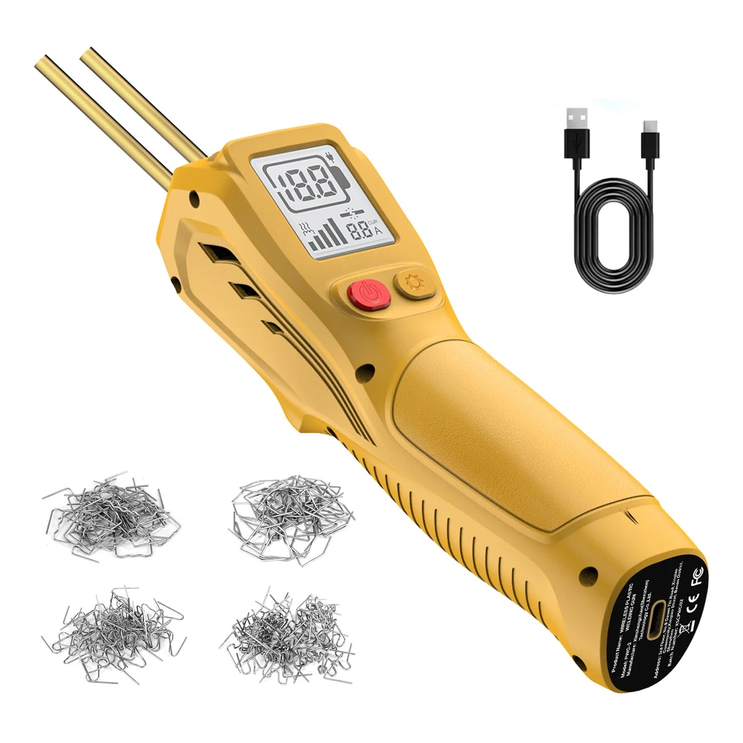 500W Wireless Plastic Welding Gun with LCD Hot Stapler Plastic Repair for Car Motorcycle DIY, USB Charging Handheld Welder Tool Peaceful Pleasures Health and Wellness Yellow