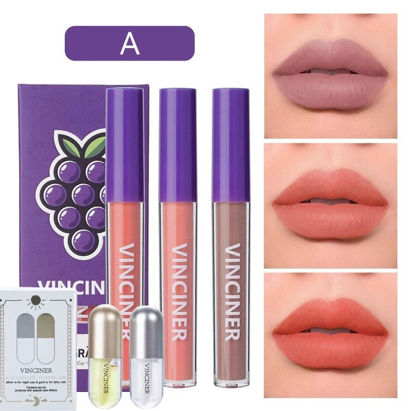 3 fruit lip glaze set + 2 ginger, mint plant lip augmentation liquid, matte matte non-stick cup liquid lipstick Peaceful Pleasures Health and Wellness A
