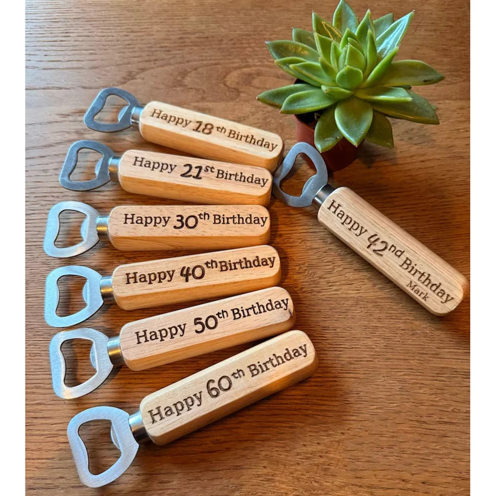 Wood Birthday Bottle Opener 18th–60th | Milestone Gift Wood Bottle Opener Peaceful Pleasures Health and Wellness