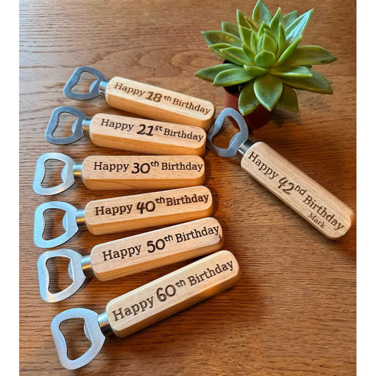 Wood Birthday Bottle Opener 18th–60th | Milestone Gift Wood Bottle Opener Peaceful Pleasures Health and Wellness