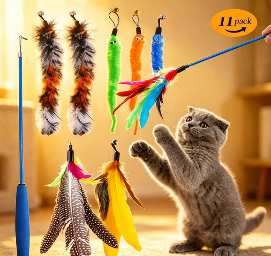 Replacement Cat Feather Toy Head Retractable Stick Products Peaceful Pleasures Health and Wellness