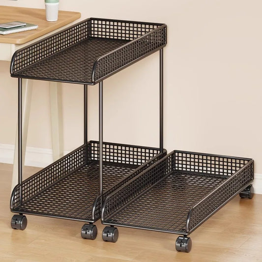 Versatile Sturdy Heavy Duty Mobile Rolling Computer Tower Stand with Wheels Double Layer Shelf for Home Office Desk Peaceful Pleasures Health and Wellness