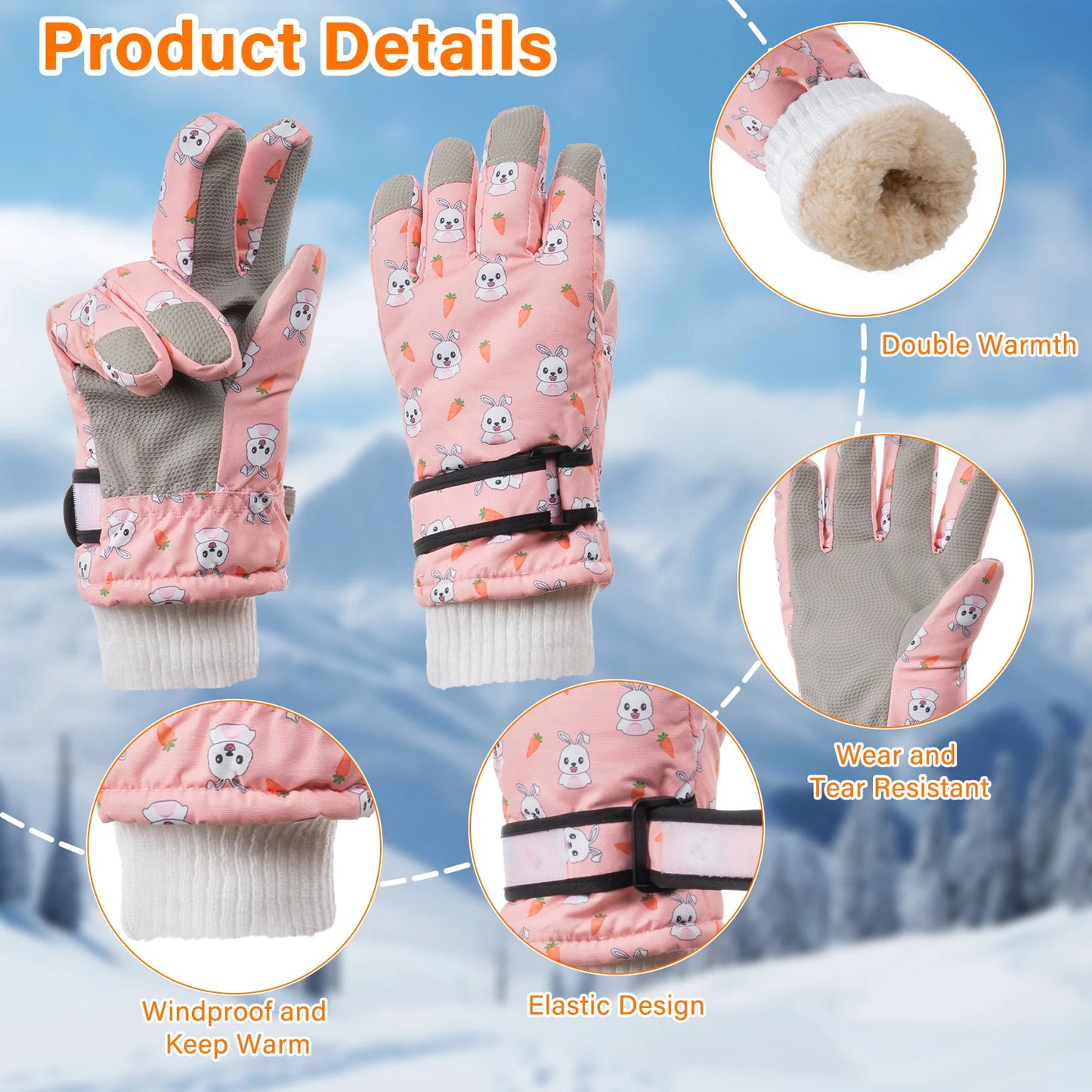 Children Winter Gloves Thickened Warm Cartoon Print Ultra-Soft Lightweight Cold-Weather for Ski Fitness Running Gift For Xmas Peaceful Pleasures Health and Wellness