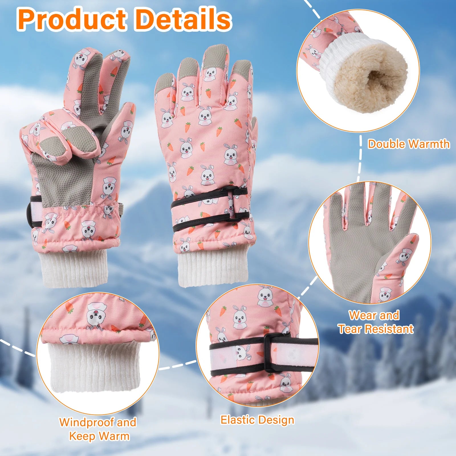 Children Winter Gloves Thickened Warm Cartoon Print Ultra-Soft Lightweight Cold-Weather for Ski Fitness Running Gift For Xmas Peaceful Pleasures Health and Wellness