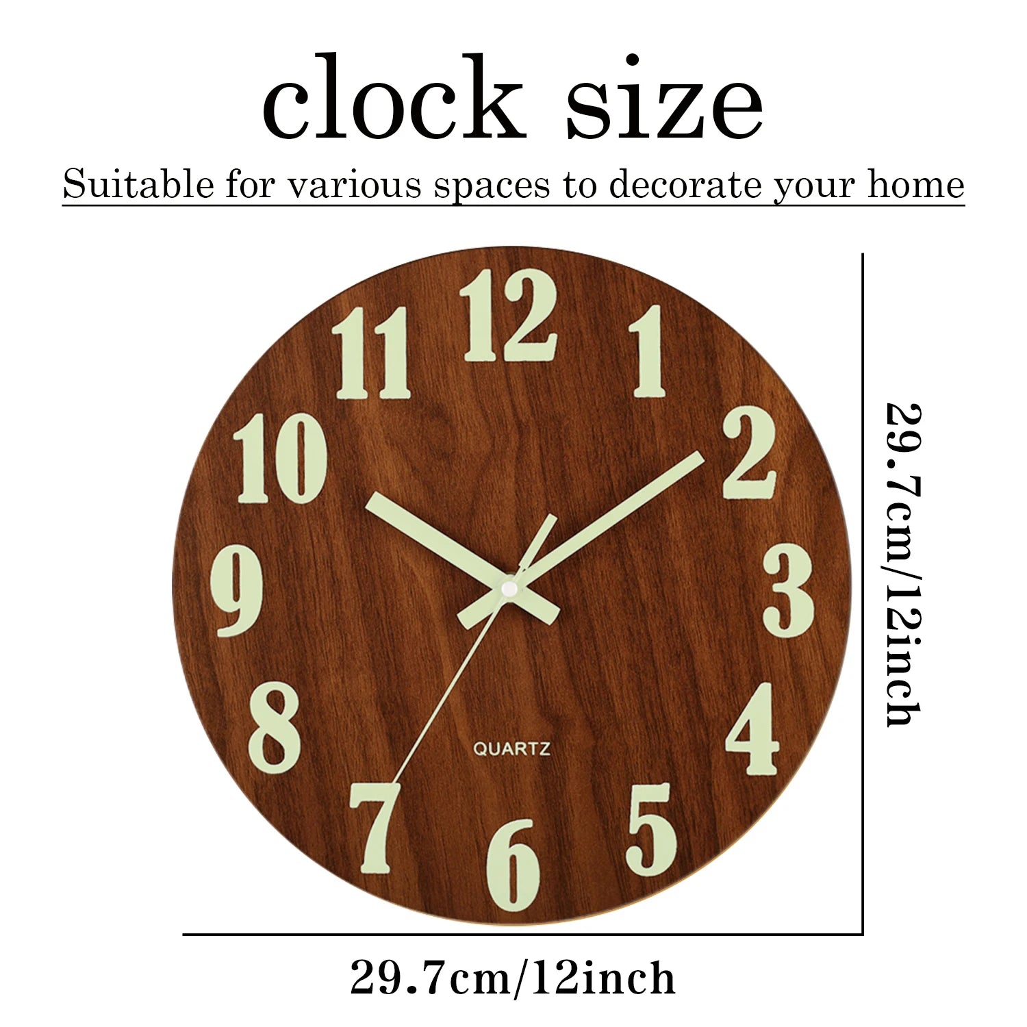 12 Inch Luminous Wall Clock Wood Silent light in dark night Nordic Fashion Wall Clock Non Ticking Clock With Night Light Peaceful Pleasures Health and Wellness