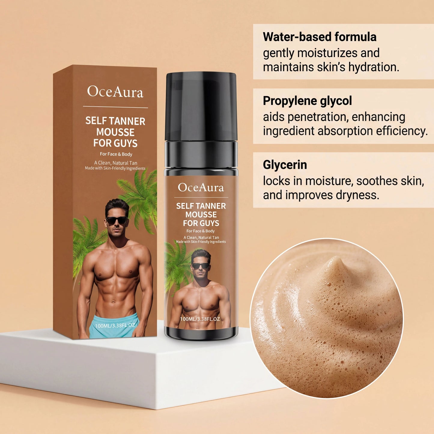 Self Tanner Mousse – Streak-Free Sunless Tan Foam | OceAura