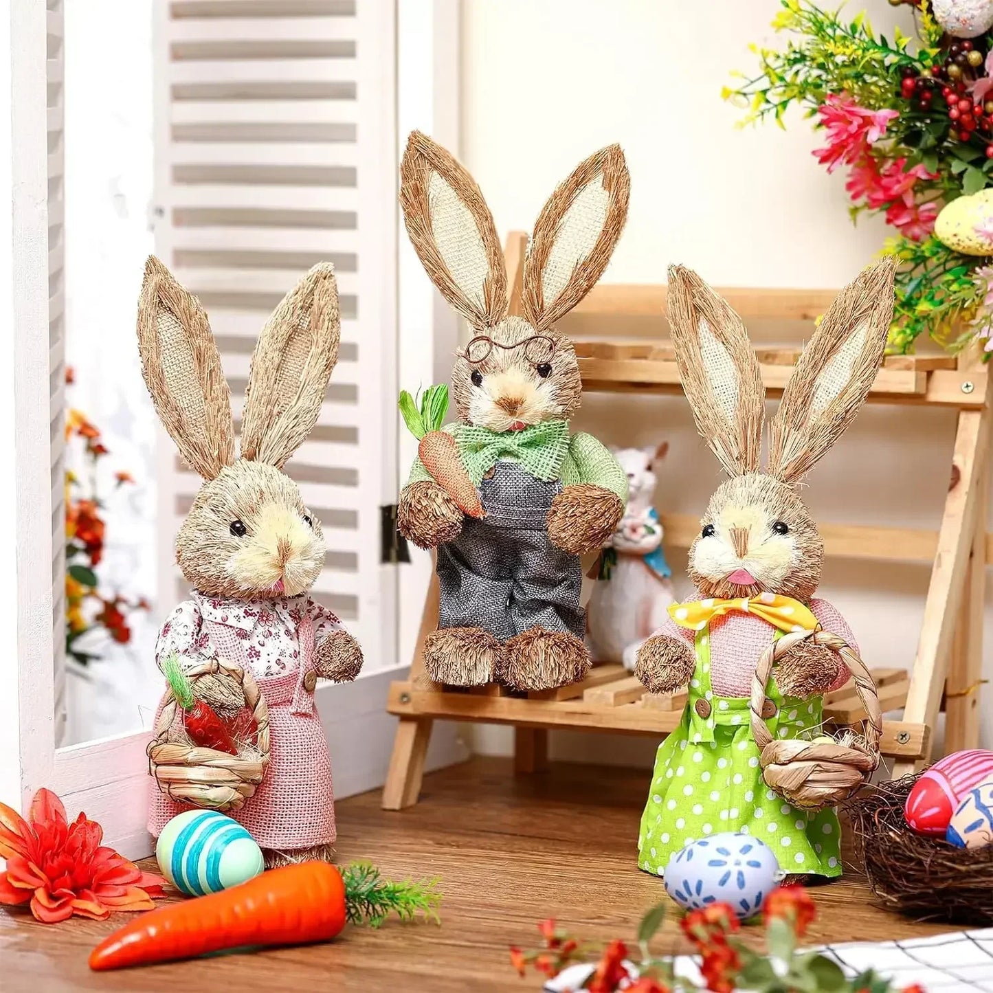 Handmade Straw Easter Bunny Ornament | Rustic Spring Decor