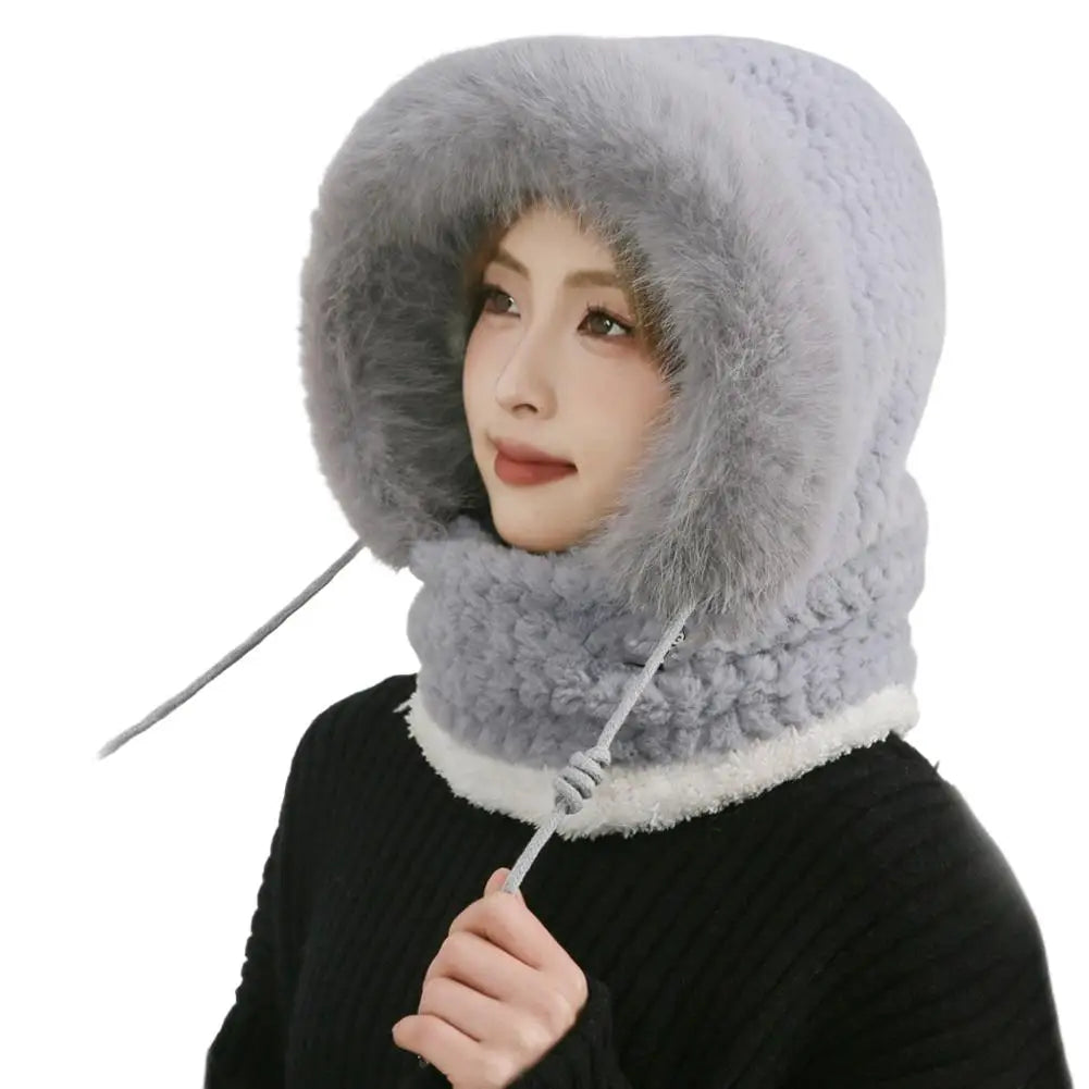 Winter Windproof Cycling Hood Hat with Plush Ear Warmer Winter Cycling Hood Hat Peaceful Pleasures Health and Wellness Gray