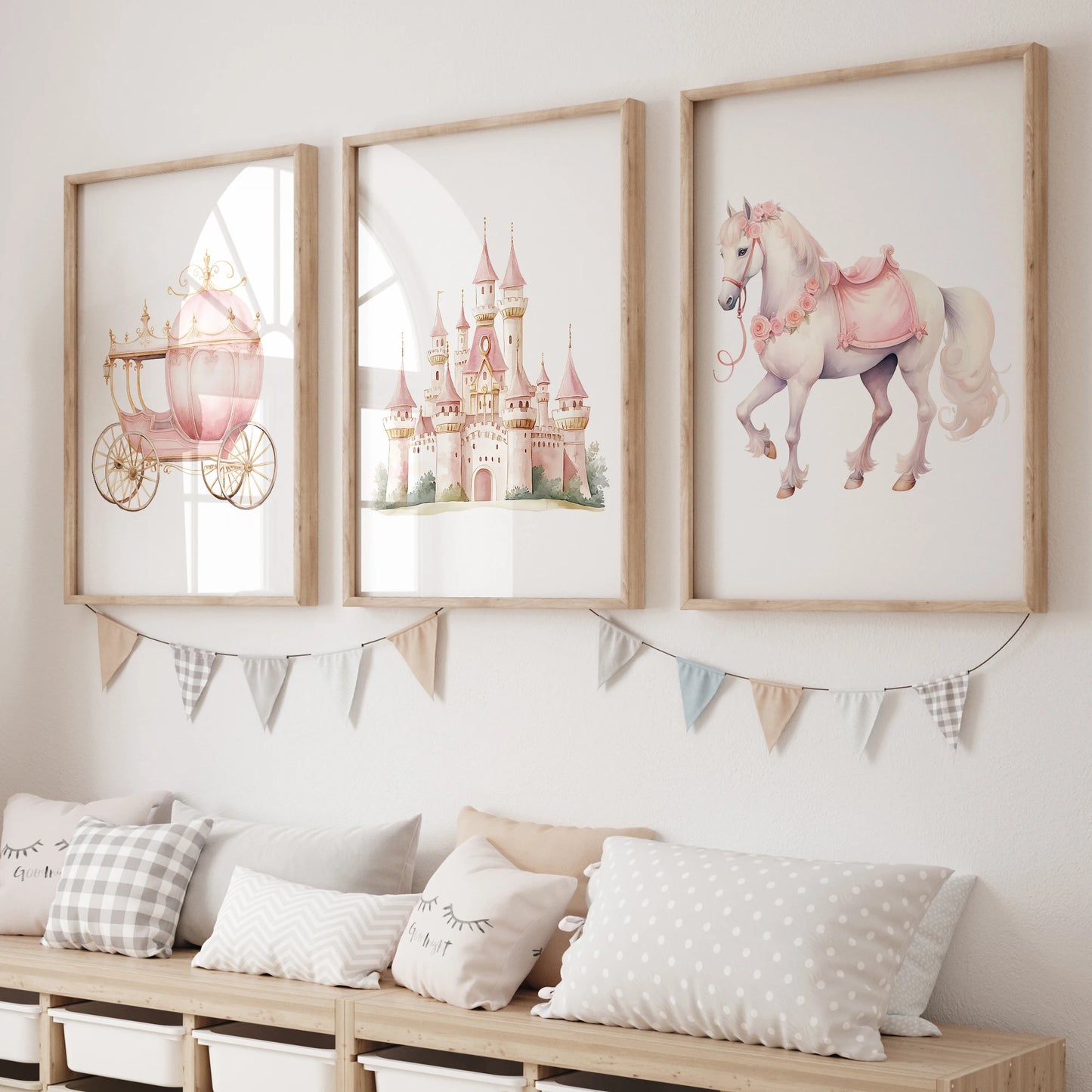 3-Piece Dreamy Castle & Carriage Canvas Wall Art | Kids Room
