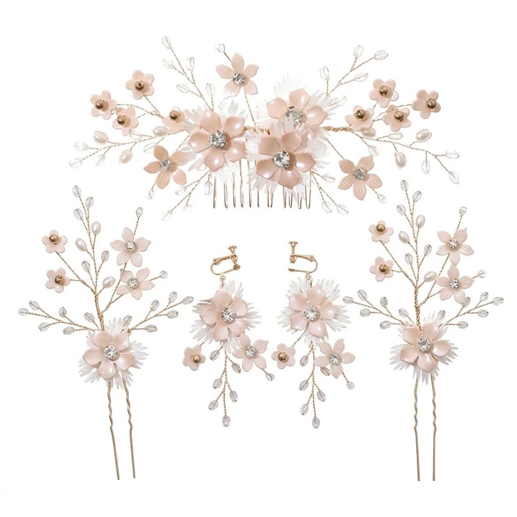 Korean Bridal Hair Comb Set Flower Hairpins Sweet And Fresh Wedding Accessories Peaceful Pleasures Health and Wellness A
