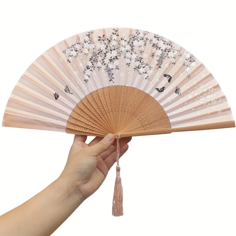 Folding Hand Fan with Tassel | Chinese Japanese Style Party Fan