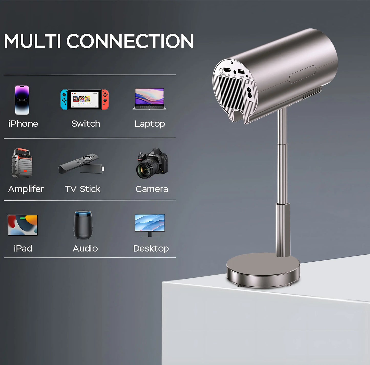 Portable Android Projector 90°Adjust Stand Hight Adjustable Dustproof 1080p Support 4K WiFi and Bluetooth (Mini TS3) Peaceful Pleasures Health and Wellness