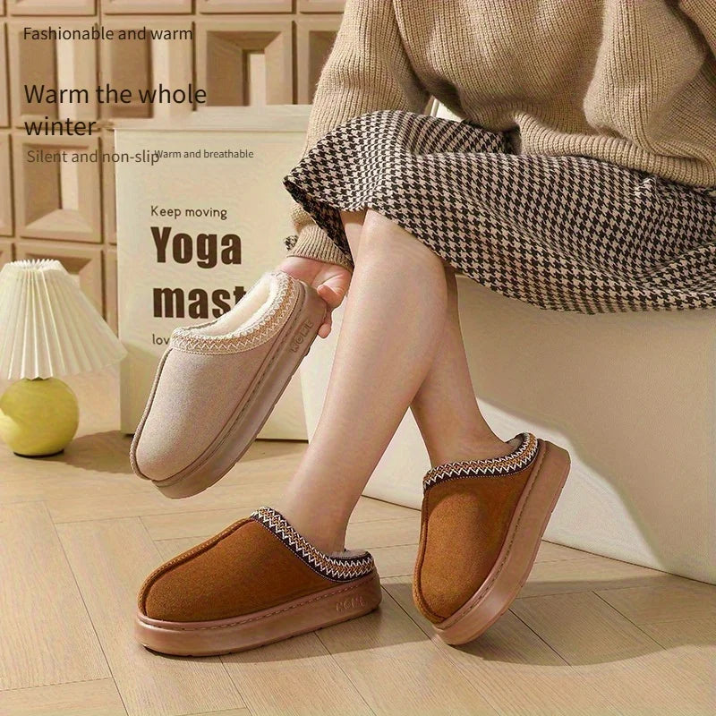 Autumn and winter lace-trimmed fashion cotton slippers for men and women, suitable for both indoor and outdoor use, providing wa Peaceful Pleasures Health and Wellness