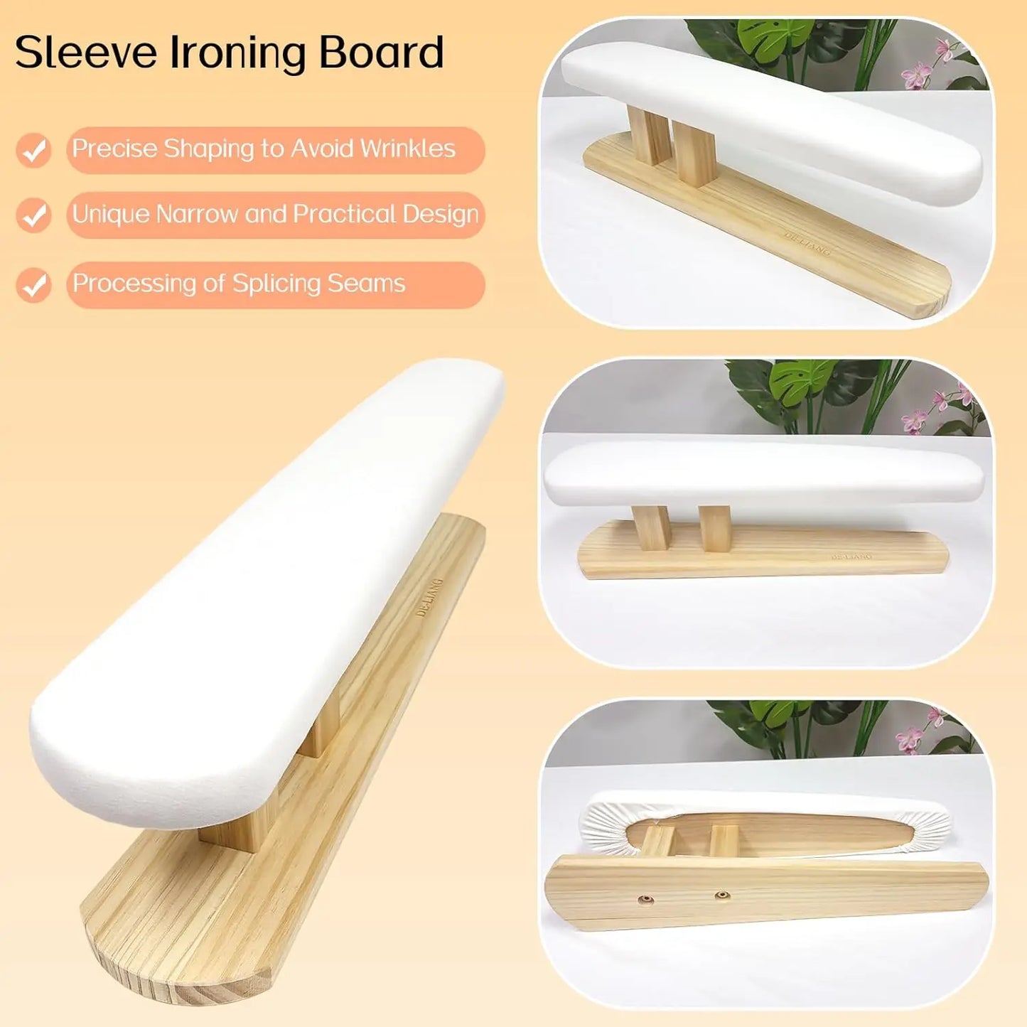 Long Padded Sleeve Ironing Board – Ash Wood Base, Non-Slip, Handmade Peaceful Pleasures Health and Wellness