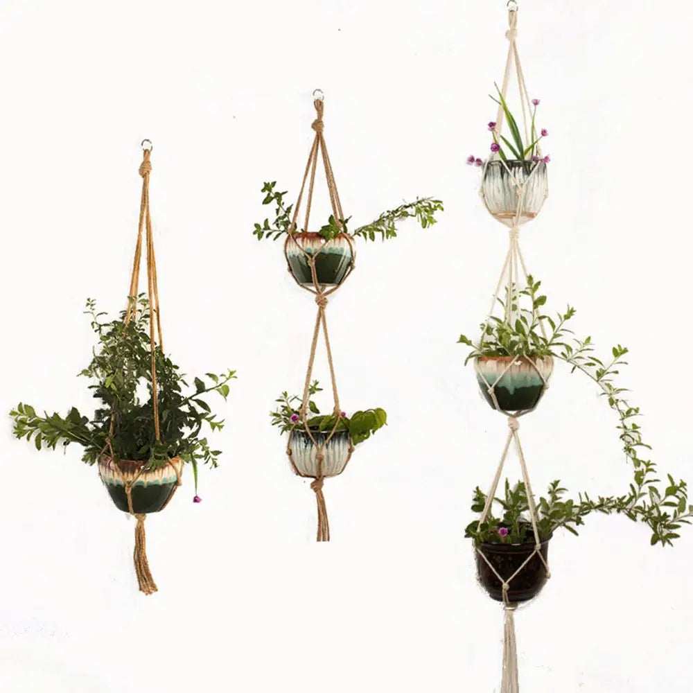Macramé Hemp Rope Plant Hanger – Knotted Hanging Basket