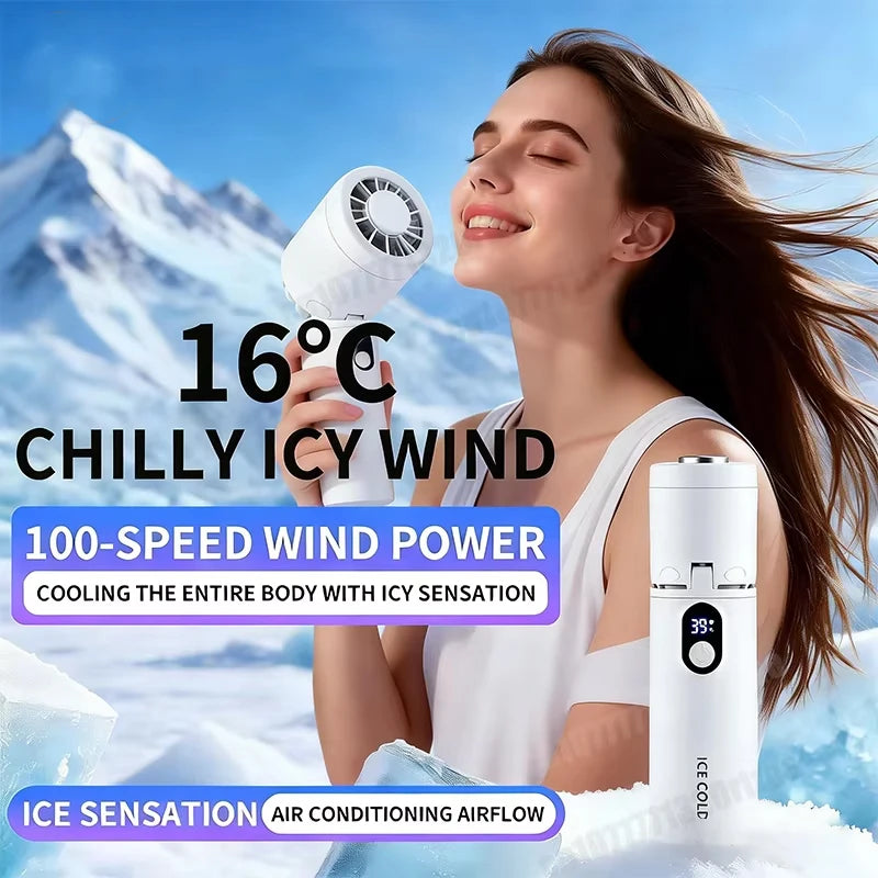 Mini Turbo Fan Ice Cooling Handheld Fan 5 Adjustable Speeds 90° Foldable Refrigeration Blower Fan For Travel Outdoor Use Peaceful Pleasures Health and Wellness