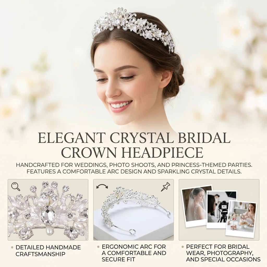 Bridal Alloy Rhinestone Crown Headpiece Gold Silver Wedding Accessory For Bride Peaceful Pleasures Health and Wellness