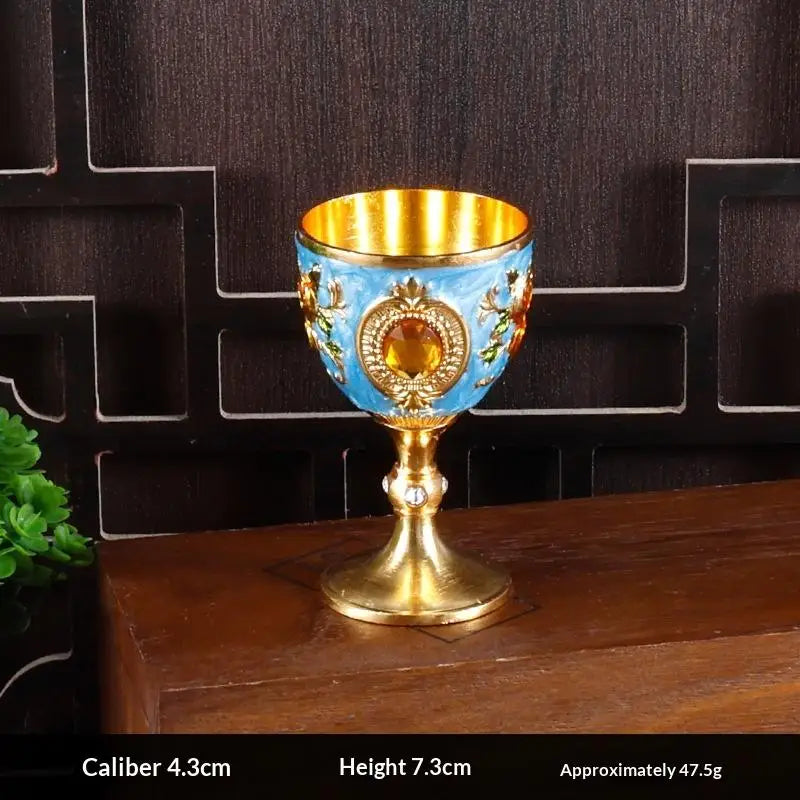 Vintage European Embossed Enamel Mini Goblet | Alloy Wine Cup