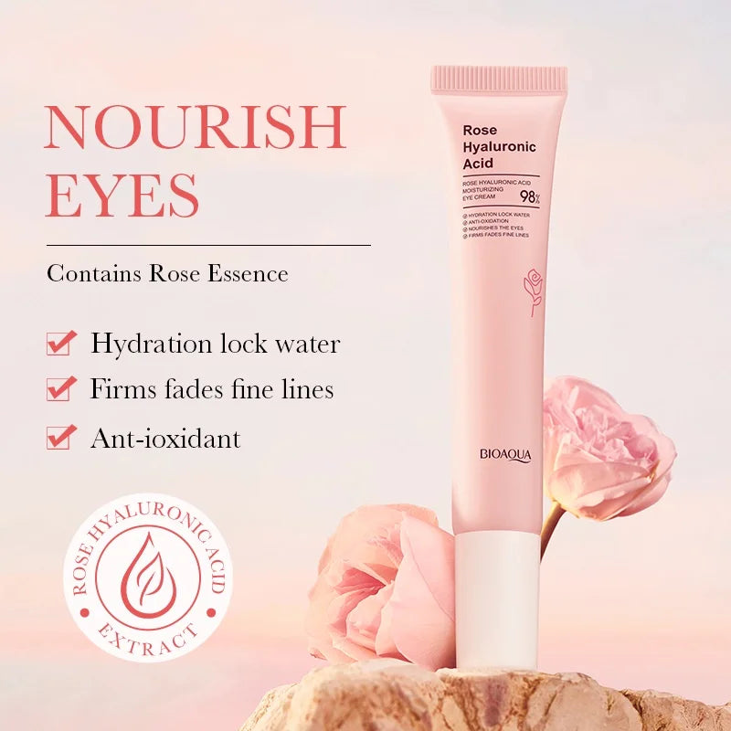 BIOAOUA Rose Hyaluronic Acid Eye Cream for Moisturizes Repairs Lightens Fine Lines Black Circles 20g Peaceful Pleasures Health and Wellness