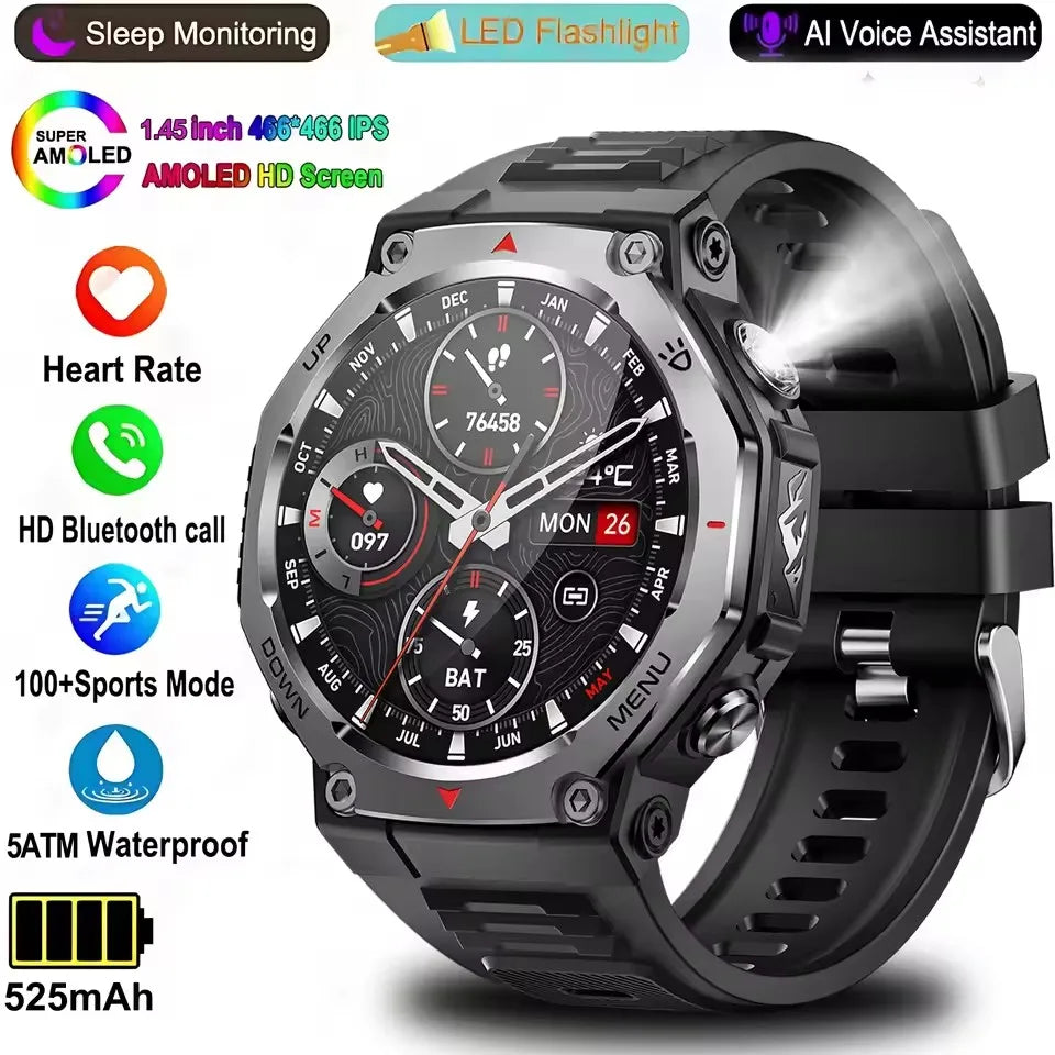 Professional 50 Meters Swimming SmartWatch BT Call Amoled Screen Flashlight Ai Voice Assistant Women Smart Watch Men15 Day Usage Peaceful Pleasures Health and Wellness black 50 Meters Waterproof