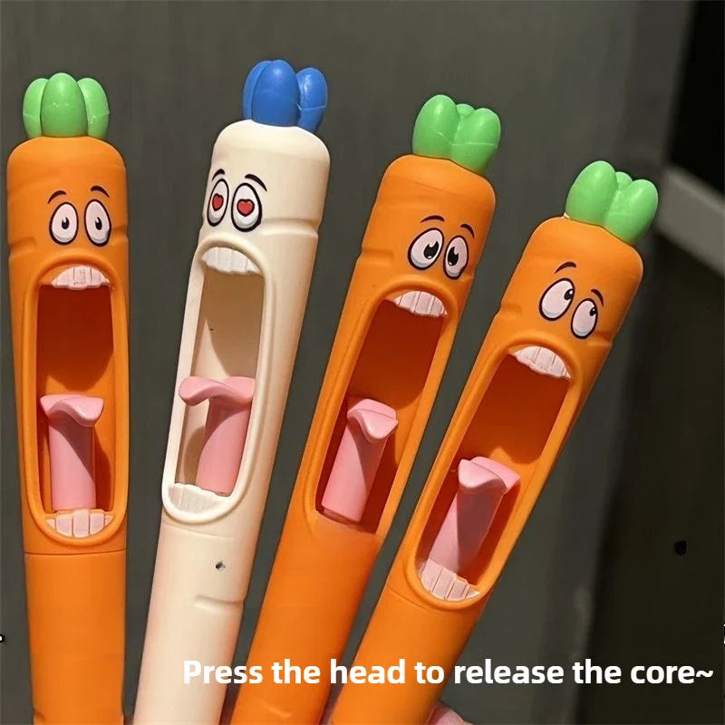 4-Pack Carrot Press Gel Pens | Quick Dry 0.5mm Black Ink