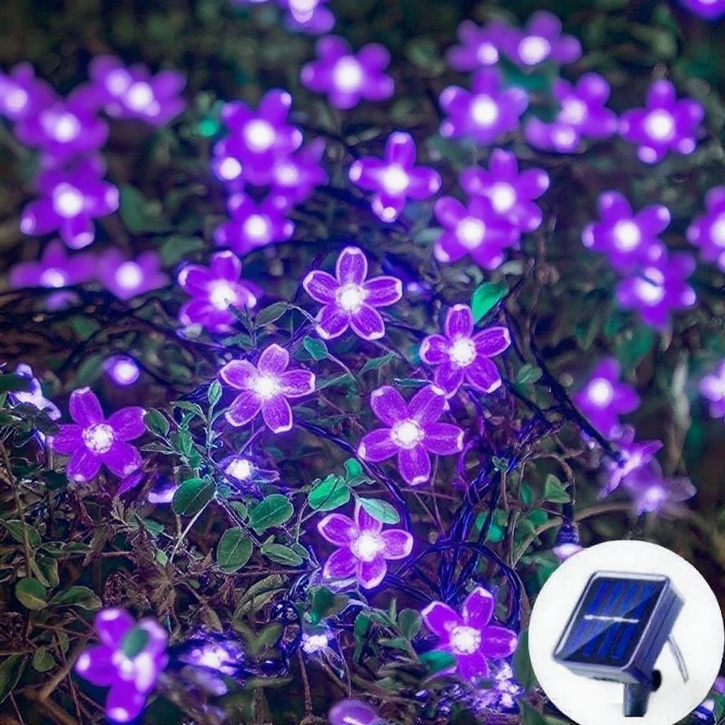 Solar Cherry Flower String Lights 20m – Waterproof Garden Garland