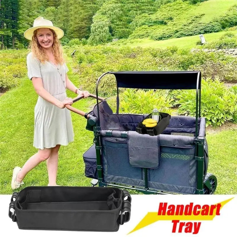 Stroller Snack Tray with Cup Holder & Mesh Pockets for Kids