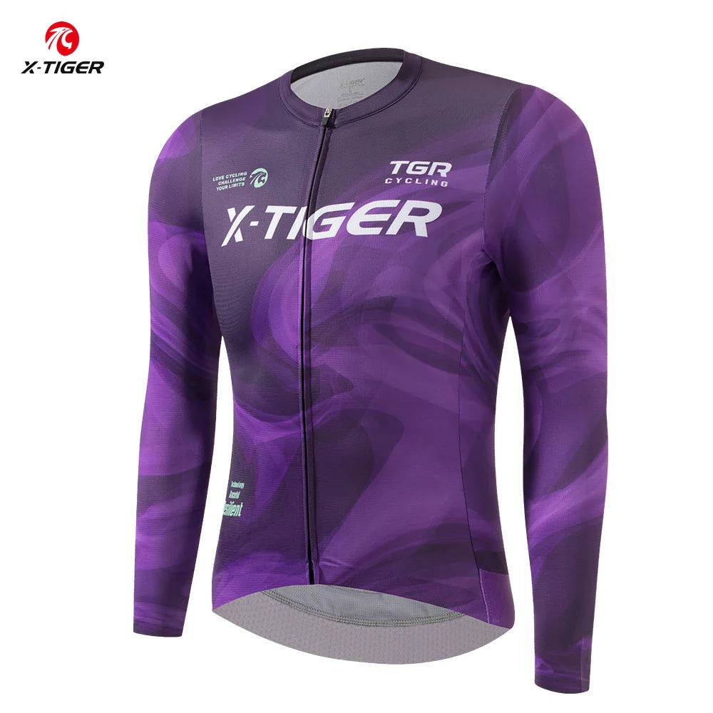 X-TIGER Men's Long Sleeve Cycling Jersey – Breathable Slim Fit