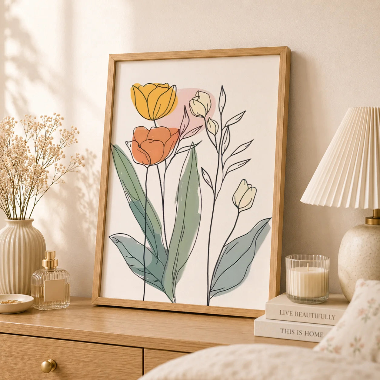 Nordic Tulip Canvas Wall Art | Minimalist Flower Poster Print Canvas Wall Art Peaceful Pleasures Health and Wellness