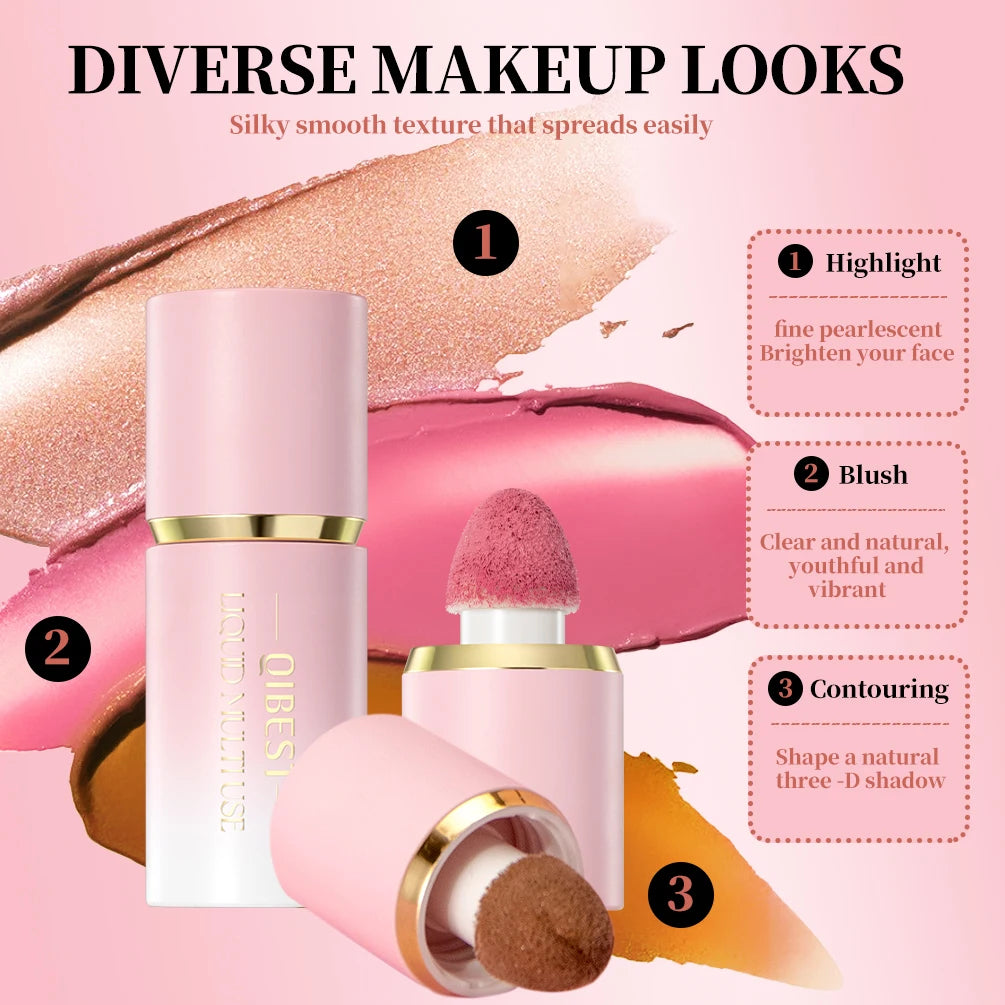 QIBEST Liquid Blush Natural Cream Cheek Eye Tint Blush Multi-use Makeup Stick Liquid Contouring Highlighter Brighten Cosmetics Peaceful Pleasures Health and Wellness