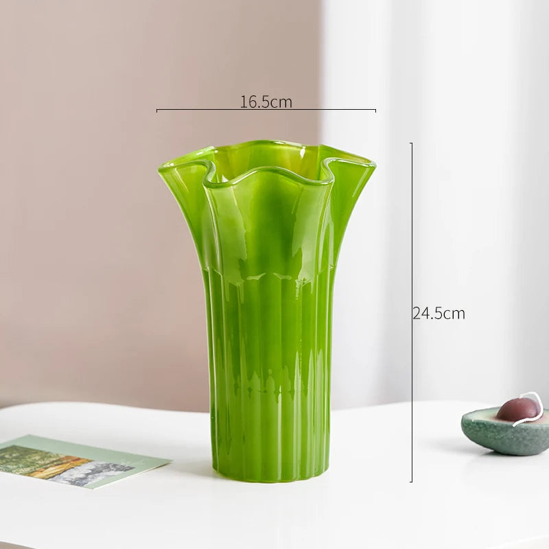 Green Glass Vase | Hydroponics Plant Pot & Floral Decor