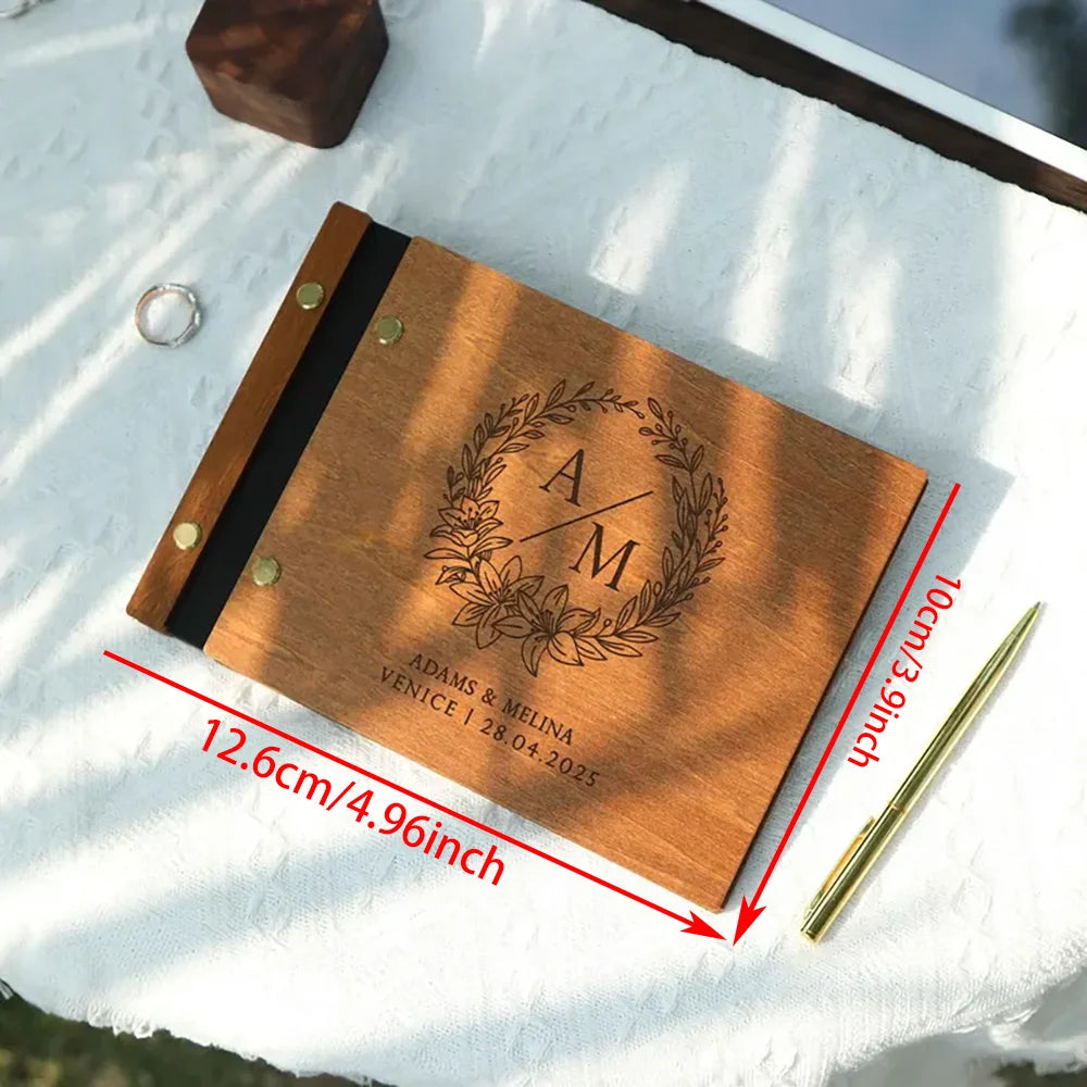 Personalized Wooden Wedding Guest Book | Engraved Keepsake