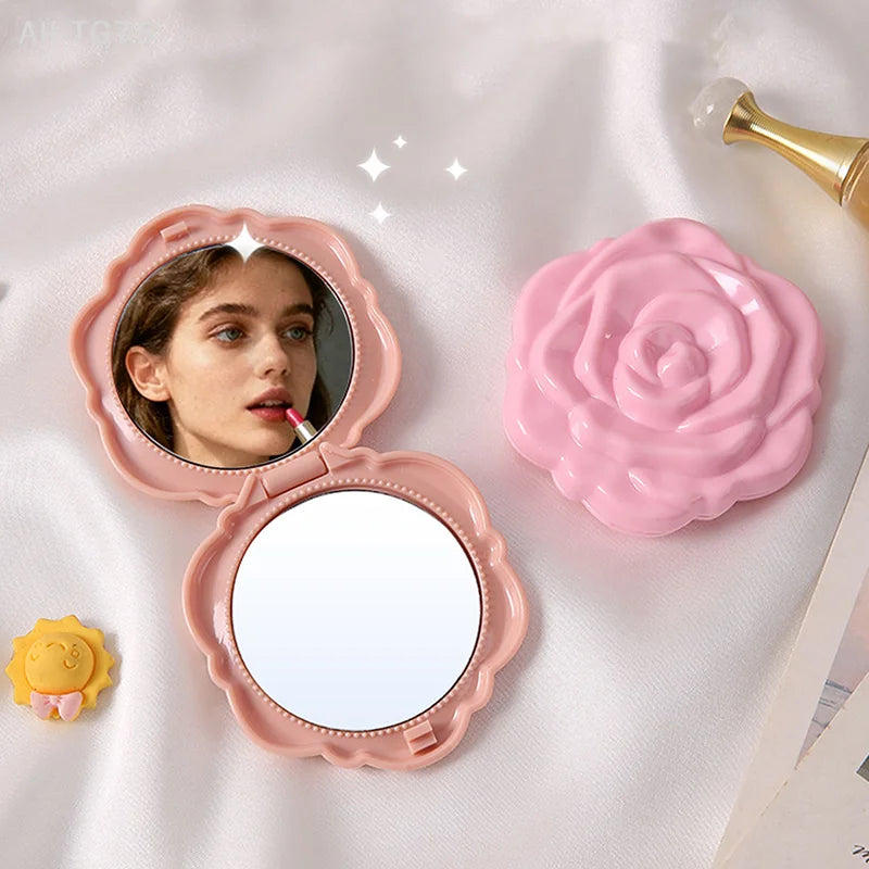 Retro Rose Double-Sided Folding Pocket Compact Mirror